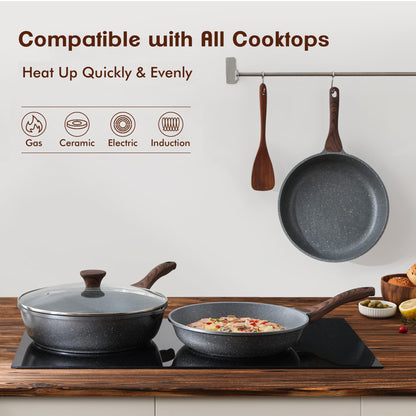 SENSARTE Nonstick Frying Pan Skillet, Swiss Granite Coating Omelette Pan, Healthy Stone Cookware Chef's Pan, PFOA Free (8/9.5/10/11/12.5 Inch) (8 Inch) 🍁 All In One Marketplace Canada