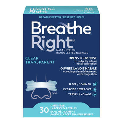 Breathe Right Nasal Strips, Original Large, Clear, Sensitive Skin, Drug-Free Snoring Solution & Nasal Congestion Relief Caused by Colds & Allergies, Nightly Sleep, 30 Count 🍁 All In One Marketplace Canada
