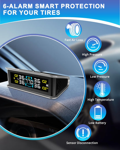 Flydew RV Tire Pressure Monitoring System (TPMS) - TPMS sensors Set of 4 | Solar/USB Charger | LCD Display | for RV/Truck/SUV/MPV/Sedan | TPMS Kit 🍁 All In One Marketplace Canada