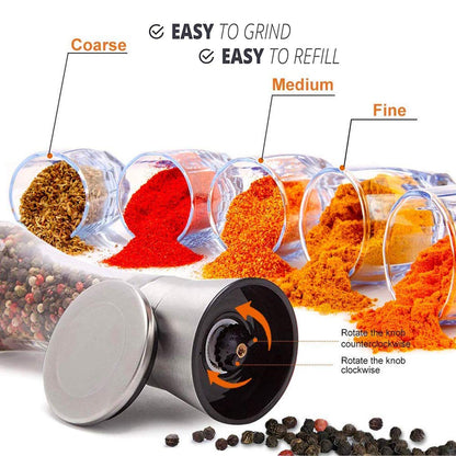 Pepper Grinder or Salt Grinder, Best Spice Mill with Ceramic Blades, Adjustable Coarseness, Brushed Stainless Steel Cap, and Refillable Tall Glass Body with 6OZ Capacity (7.5") 🍁 All In One Marketplace Canada