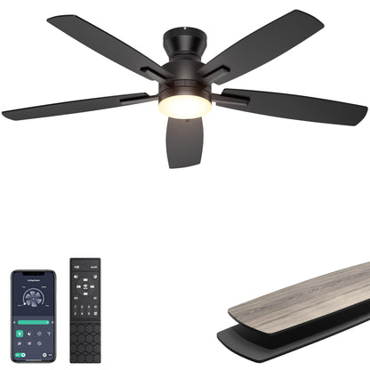 Ohniyou 52'' Ceiling Fan with Lights: Smart Fan with remote & APP Control - Low Profile Ceiling Fan with Quiet Performance - Flush Mount Outdoor Ceiling Fan (Black) 🍁 All In One Marketplace Canada