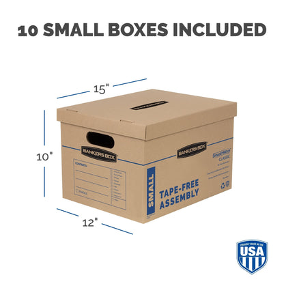 Bankers Box SmoothMove Moving Boxes with No-Tape Assembly, Lift -Off Lids And Easy-Carry Handles, 10" x 12" x 15", 10 Pack (7714219) 🍁 All In One Marketplace Canada