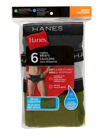 Hanes Mens 6-pack Exposed Waistband Mid-rise Briefs-underwear, White/Black, Medium US 🍁 All In One Marketplace Canada