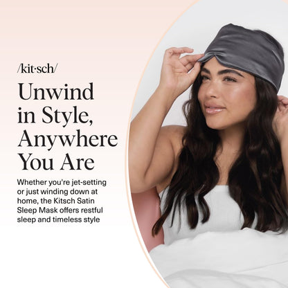 Kitsch Satin Sleep Mask - Eye Masks for Sleep, Softer Than Silk Satin Sleeping Mask Blindfold and Sleep Masks for Women and Men, Eye Care Travel Essentials - Charcoal Black 🍁 All In One Marketplace Canada