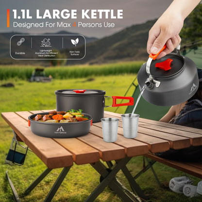 THTYBROS 17pcs Camping Cookware Kit, 0.45Gal Pot, 7inches Pan,0.30Gal Kettle Set with 2 Set Stainless Steel Cups Plates Forks Knives Spoons for Hiking,Camping,Backpacking,Outdoor Cooking and Picnic 🍁 All In One Marketplace Canada