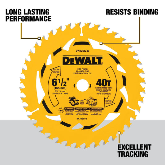 DEWALT Circular Saw Blade, 6 1/2 Inch, 40 - Tooth (DWA261240) 🍁 All In One Marketplace Canada