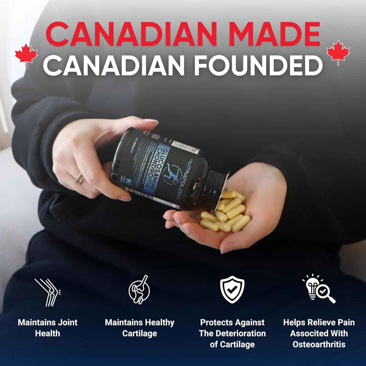 Nutratology® Glucosamine Joint Supplement with Chondroitin, MSM & Turmeric | Canadian-Made | Joint Pain Relief Supplements - 1500MG Glucosamine - Supports Healthy Joints & Cartilage - 180 Capsules 🍁 All In One Marketplace Canada