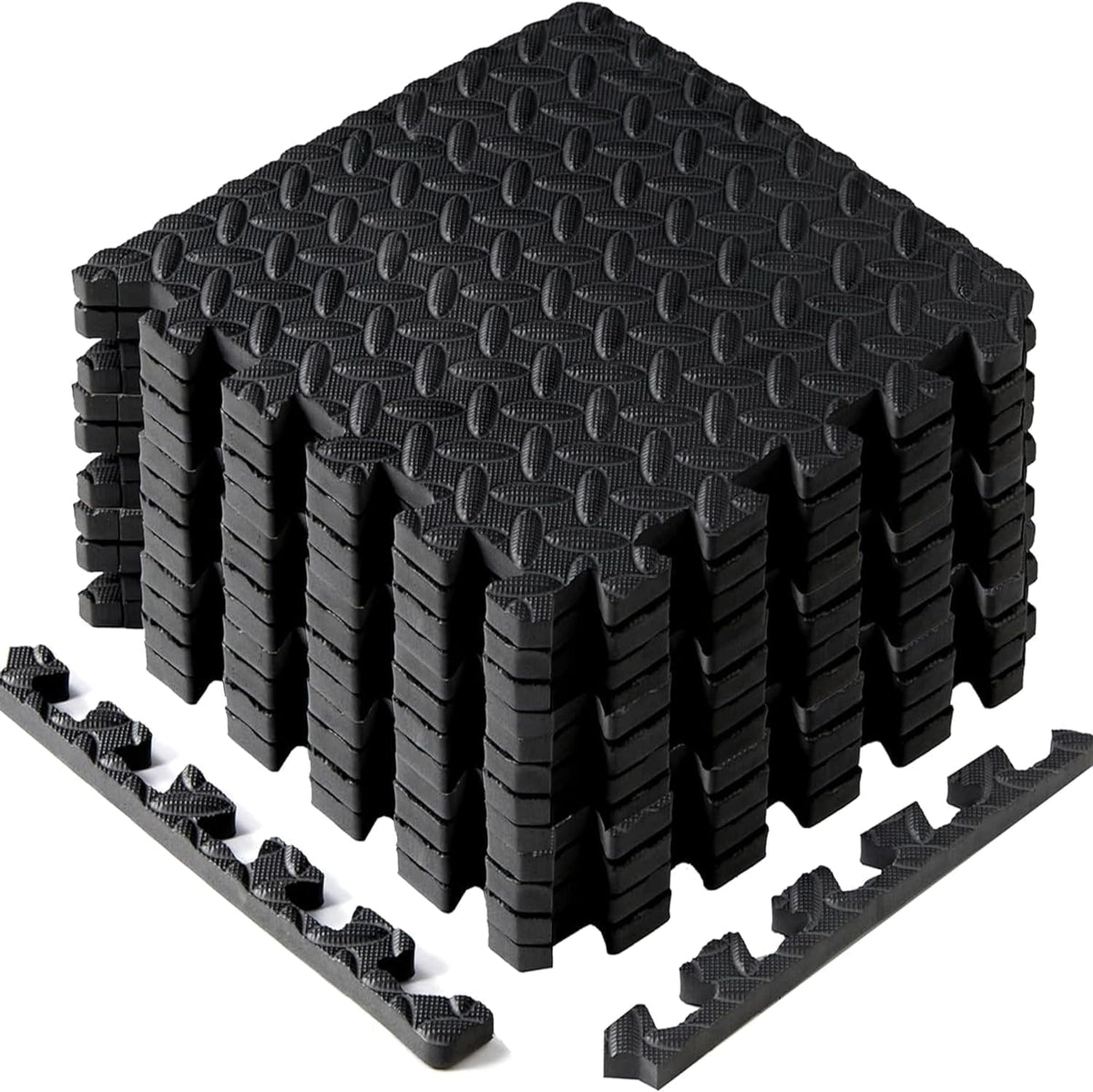 Yes4All EVA Interlocking Mats, Puzzle Floor Tiles, Foam Floor Padding with Border for Furniture, Home Space, Living Room, Garage - Black, 1.02 m2 🍁 All In One Marketplace Canada