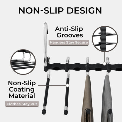 MORALVE Pants Hangers Space Saving - 2 Pack - Non-Slip Multi-Layer Space Saving Hangers - Multifunctional Clothing Rack for Closet Storage - Ideal for Jeans, Trousers, Skirts, Scarves & Slacks (Black) 🍁 All In One Marketplace Canada