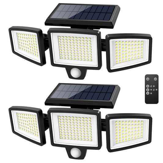 Solar Motion Sensor Outdoor Lights - 2500LM Bright LED Security Flood Light - Adjustable 3 Head Night Lighting Solar Powered IP65 Waterproof with Remote for Outside Garage Yard 🍁 All In One Marketplace Canada