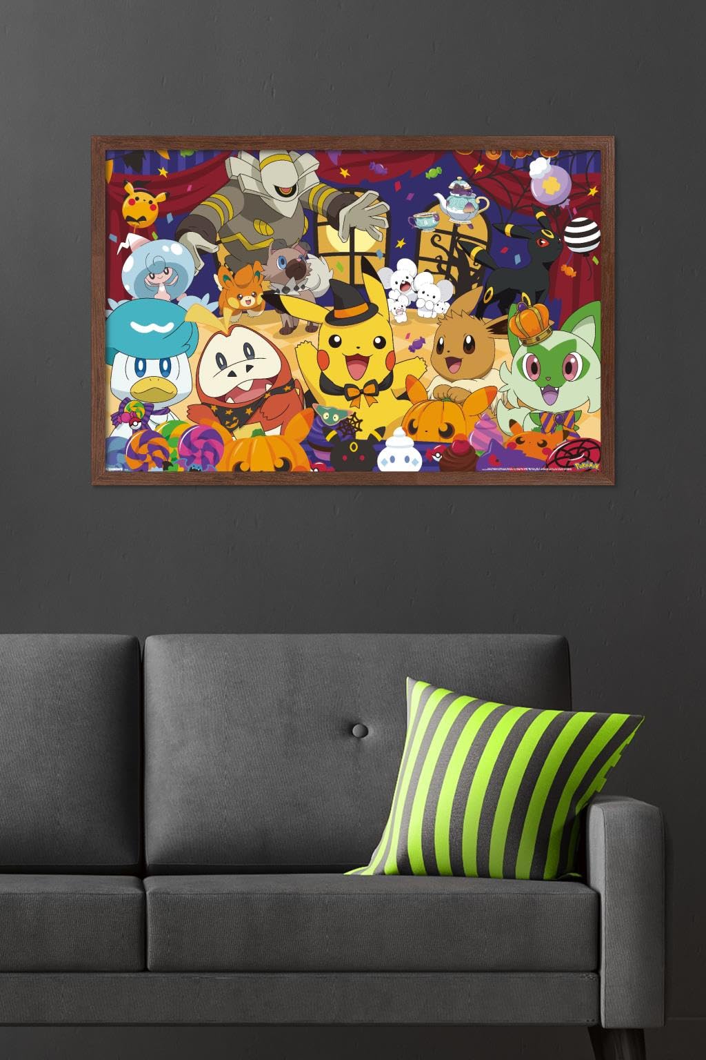 Pokémon: Halloween Party- Group Wall Poster, 34L" x 22.4W", Mahogany Framed Version