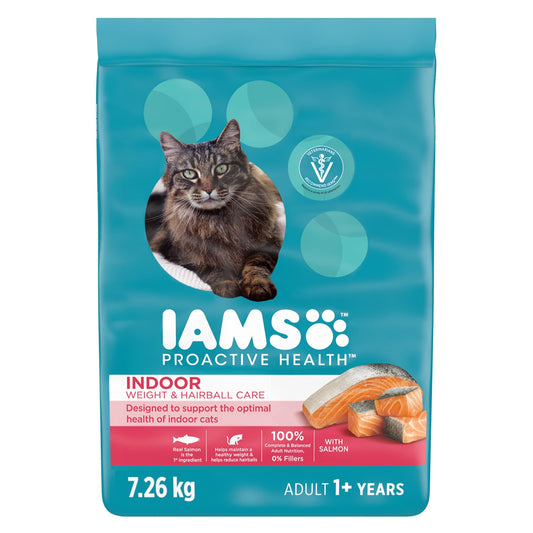 IAMS PROACTIVE HEALTH Indoor Weight & Hairball Care Adult Dry Cat Food – Salmon – 7.26KG (16LB) Bag 🍁 All In One Marketplace Canada