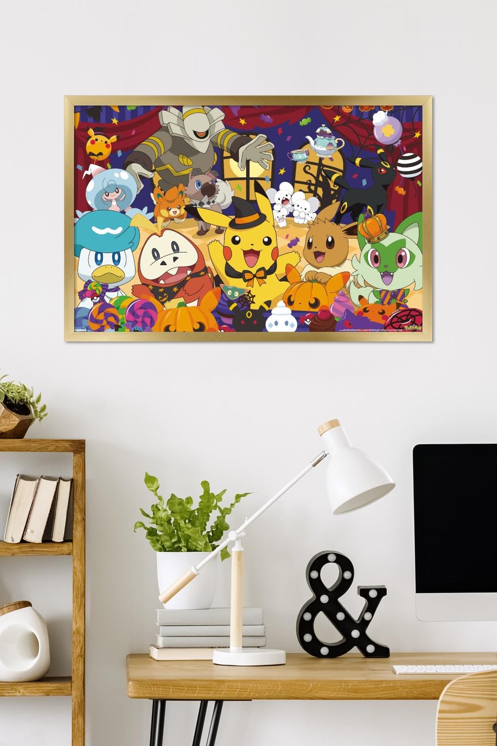 Pokémon: Halloween Party- Group Wall Poster, 34L" x 22.4W", Gold Framed Version
