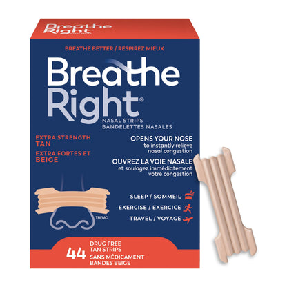 Breathe Right Nasal Strips, Extra Strength, Tan, Drug-Free Snoring Solution & Nasal Congestion Relief Caused by Colds & Allergies, Nightly Sleep, 44 Count 🍁 All In One Marketplace Canada