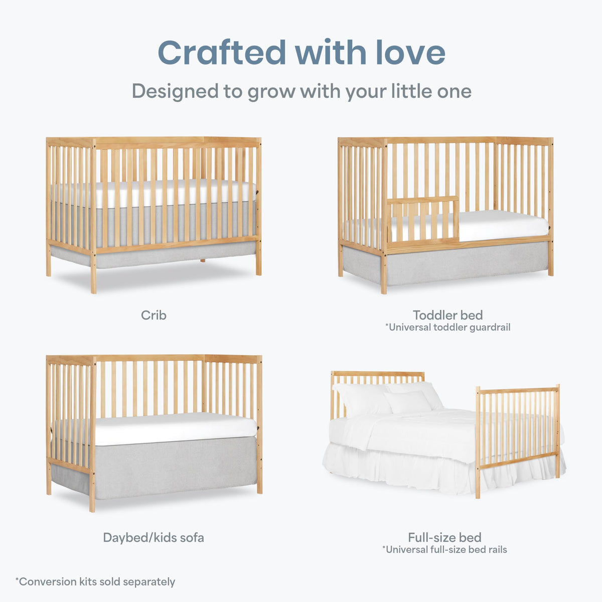 Dream On Me Synergy 5-in-1 Convertible Crib in Natural, Greenguard Gold Certified, BSA Certified, 3 Mattress Height Settings, Classic Nursery Furniture 🍁 All In One Marketplace Canada