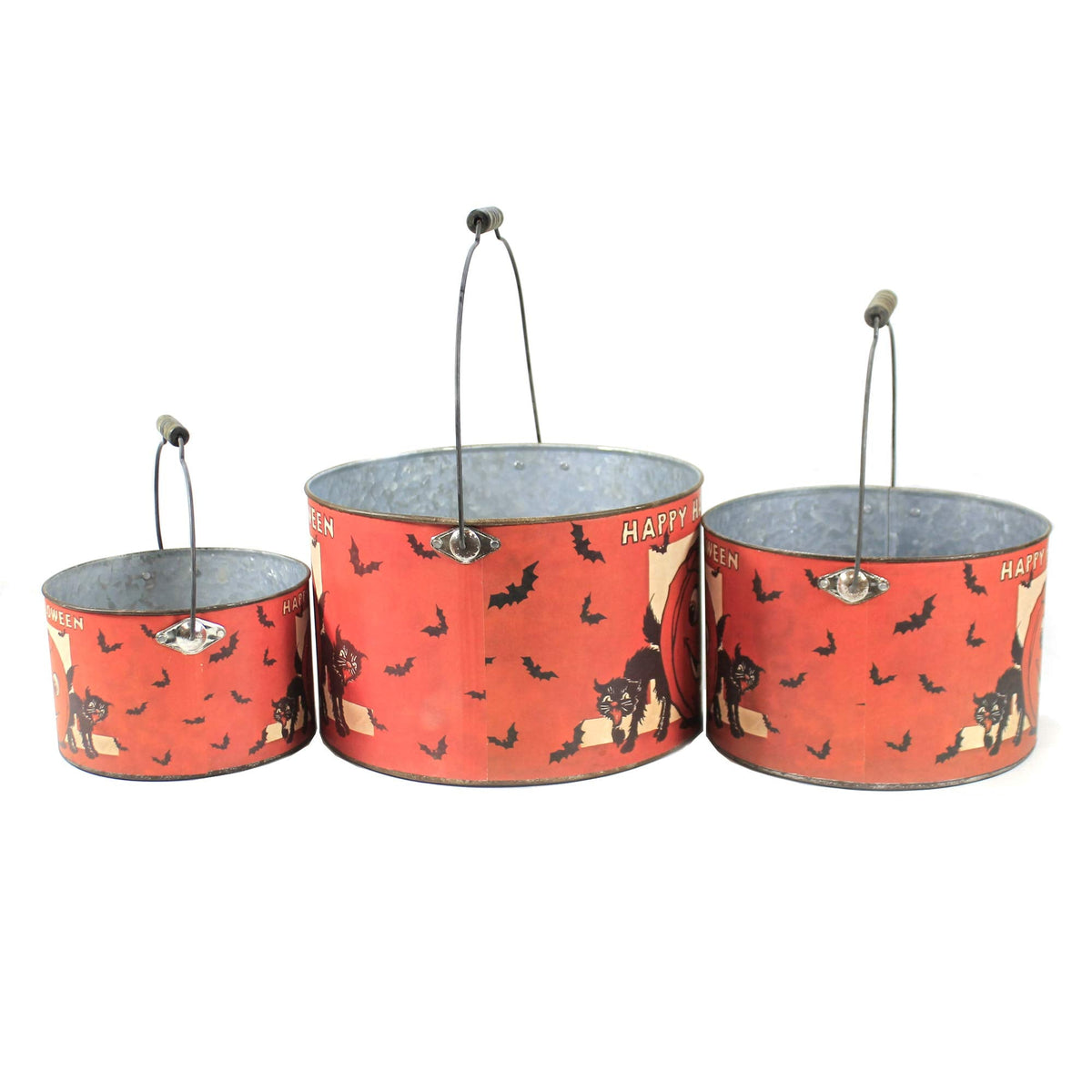 Primitives by Kathy Happy Set of 3 Halloween Decorative Bucket Set