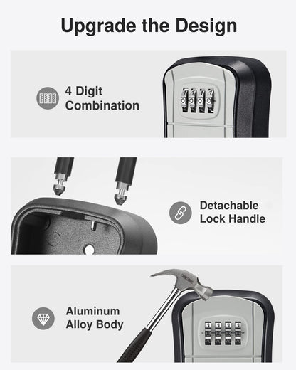 Puroma Key Lock Box, Portable Combination Lockbox Wall-Mounted Key Storage Box for House Keys, Resettable Code Safe Security Lock Box for Home, Office, Apartment Spare Key Storage (1 Pack, Gray) 🍁 All In One Marketplace Canada
