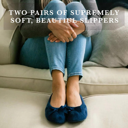 isotoner Women's 2 Pack Ballerina Slipper Quilted and Solid Ballet Flat, Periwinkle Quilted, Ash Solid, 8-9 🍁 All In One Marketplace Canada
