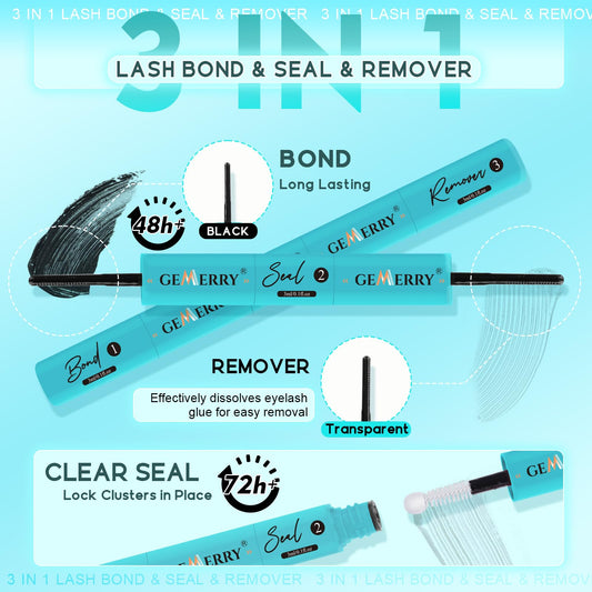 GEMERRY 3-IN-1 Lash Glue Lash Bond and Seal and Remover Clusters Lashes Glue Black Cluster Eyelash Glue Waterproof Long Lasting DIY Eyelash Extension at Home Latex-Free 9ML 🍁 All In One Marketplace Canada