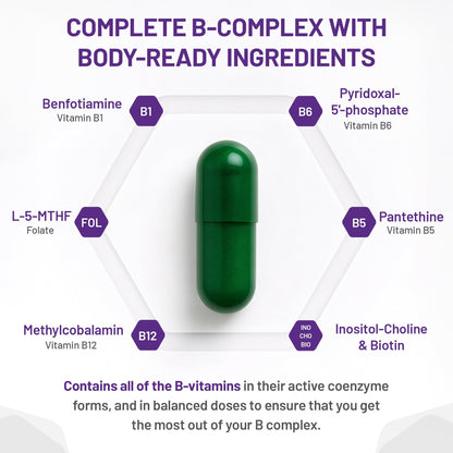 AOR Advanced B Complex Capsules, 180 Count 180-Day Supply - Full-Spectrum B Vitamin Blend with B1, B2, B3, B5, B6, B12, Inositol, Folic Acid & Biotin - Vegan, Non-GMO & Gluten-Free - Promotes Energy 🍁 All In One Marketplace Canada