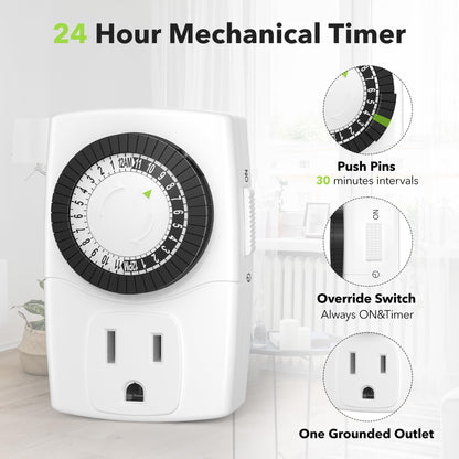 BN-LINK BND-60/U47 Indoor Mini 24-Hour Mechanical Outlet Timer, 3-Prong, 2-Pack 🍁 All In One Marketplace Canada
