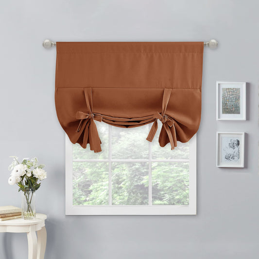 NICETOWN Kitchen Window Curtains - Tie Up Shade Light Filter Roman Shade Drapes Rod Pocket Valance Elegant for Halloween Decoration, 40 x 54 inches, Burnt Orange, 1 Panel