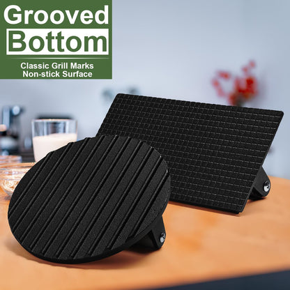 EWFEN Burger Press, 7" Round & 8.2"X4.3" Rectangle Heavy-Duty Cast Iron Smash Bacon Press Meat Steak with Wood Handle for Griddle, Sandwich, Nonstick Pan 🍁 All In One Marketplace Canada