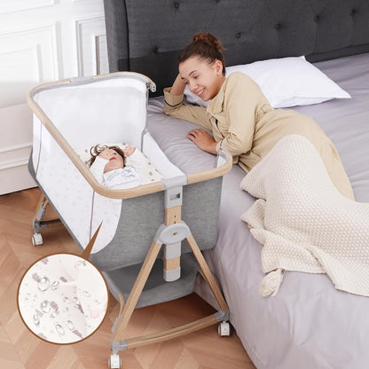 Baby Bassinet Bedside Sleeper - 3 in 1 Bassinets with Waterproof Sheets, Soft Mattress and Breathable Mesh, Adjustable Height Bedside Bassinet for Baby with Wheels, Storage Basket, Gray 🍁 All In One Marketplace Canada