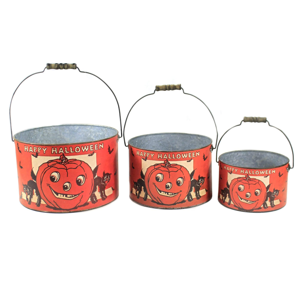 Primitives by Kathy Happy Set of 3 Halloween Decorative Bucket Set