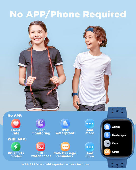 BIGGERFIVE Smart Watch for Kids, 1.8" Fitness Tracker Watch Pedometer, Heart Rate, Sleep Monitor, IP68 Waterproof, Calorie Step Counter, Puzzle Games with/Without APP for Girls Boys Teens 5-16, Blue 🍁 All In One Marketplace Canada