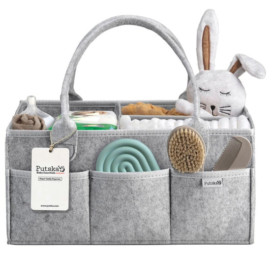 PUTSKA Baby Diaper Caddy Organizer - Nursery Storage Basket for Diaper Station, Baby Basket Shower Gift List and Registry Must-Have, Newborn Essentials, Nursery Decor for Boy or Girl - Grey, Large 🍁 All In One Marketplace Canada
