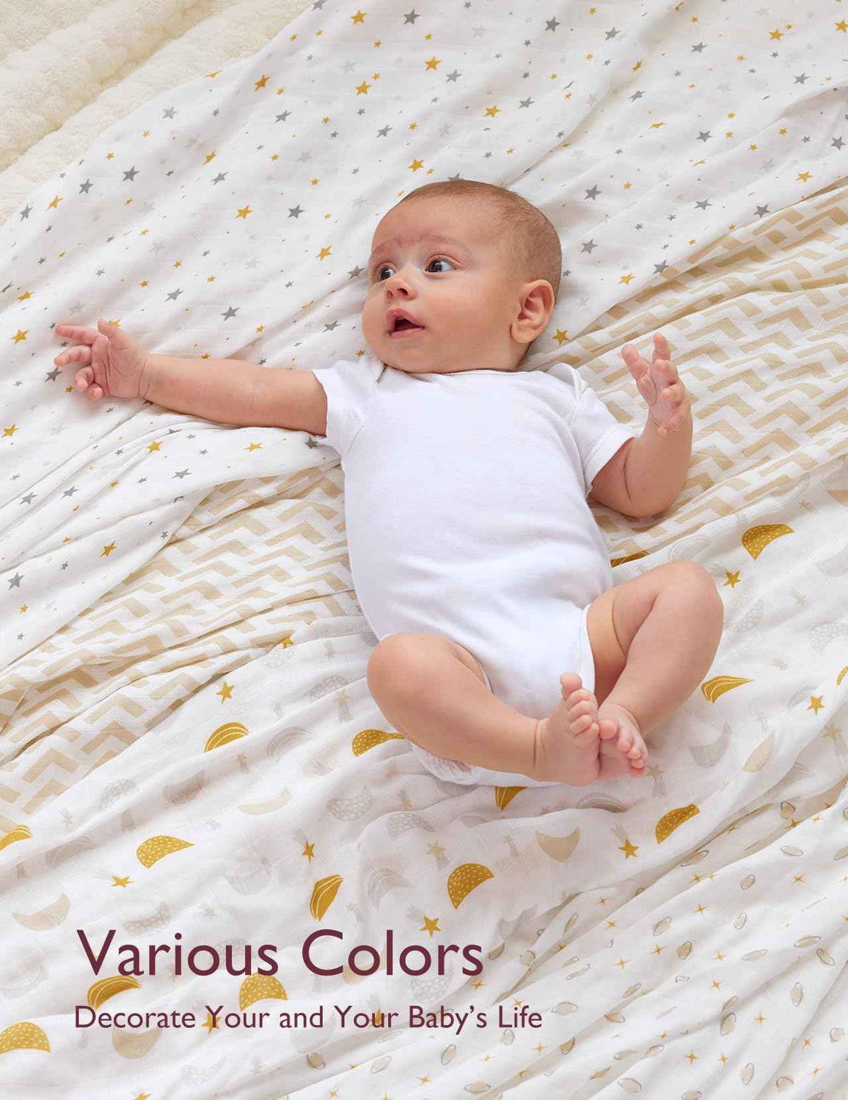 Momcozy Muslin Swaddle Blanket, 4 Pack Ultra Soft Neutral Swaddle Blankets, Breathable Large 47'' x 47'' Baby Infant Newborn Essentials, Boys Girls Receiving Blanket, Beige Star 🍁 All In One Marketplace Canada