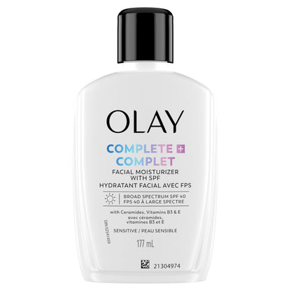 Olay Complete+ Face Moisturizer with Sunscreen SPF 40, For Sensitive Skin, Broad Spectrum Sun Protection, Fragrence-Free - No White Cast on All Tones, Nourishes Moisture Barrier - Ceramides, 177 mL 🍁 All In One Marketplace Canada