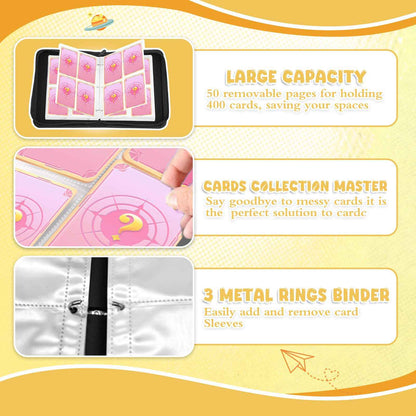 Trading Card Binder, 400 Pocket Cards Holder, 50 Double Sided Removable Pages, Portable Cards Album Holder Card Collection Xmas Gifts for Kids Stocking Stuffers, Yellow 🍁 All In One Marketplace Canada