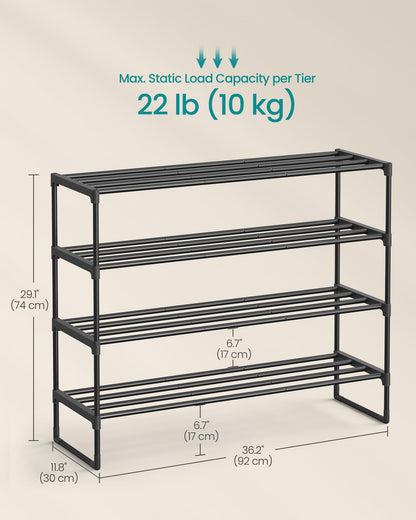 SONGMICS Shoe Rack, 4-Tier Shoe Organizer, Sturdy Storage Shelf, Upright or Upside Down, for 20-25 Pairs, Stackable, for Entryway, 30 x 92 x 75 cm, Black ULSA14BK 🍁 All In One Marketplace Canada