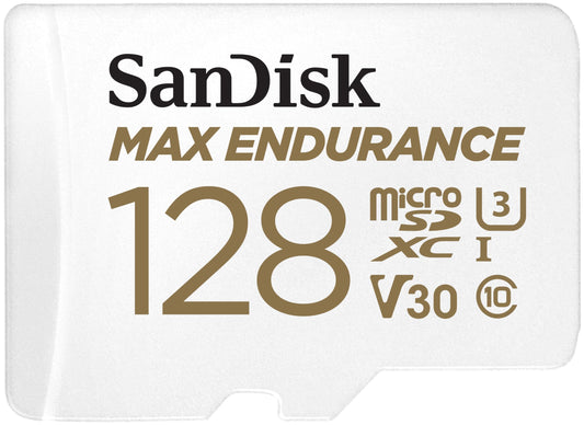 SanDisk 128GB MAX Endurance microSDXC Card with Adapter for Home Security Cameras and Dash cams - C10, U3, V30, 4K UHD, Micro SD Card - SDSQQVR-128G-GN6IA