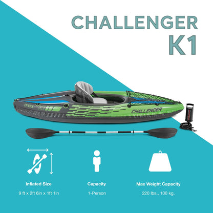 INTEX 68305EP Challenger K1 Inflatable Kayak Set: Includes Deluxe 86in Aluminum Oar and High-Output Pump – Adjustable Seat with Backrest – Removable Skeg – 1-Person – 220lb Weight Capacity 🍁 All In One Marketplace Canada