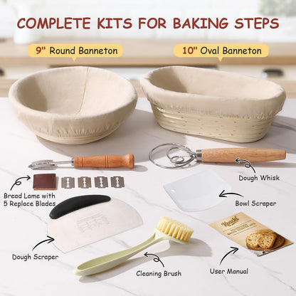 KOACKL Sourdough Bread Starter Kits, Banneton Sourdough Bread Making Tools Kit, Banneton Proofing Basket Making Bread Basket Baking for Baking Dough with Rising Pattern (Round and Oval) 🍁 All In One Marketplace Canada