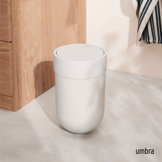 Umbra Touch Trash Can, Small 1.6-Gallon Garbage Bin with Swing Lid, Waste Basket for Bathroom or Office, White 🍁 All In One Marketplace Canada