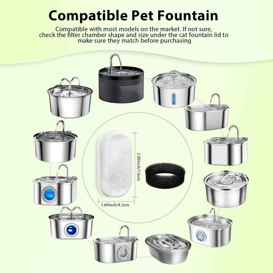 Cat Water Fountain Filters - 24 Pack Cat Fountain Filters for 3.2L/108oz & 2L/67oz Pet Water Fountain, Three-Layer Filtration Replacement Filters(12+12 Pack), Package Amount for 6 Months 🍁 All In One Marketplace Canada