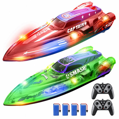 DEERC 2 Pack 13 inch Remote Control Boat for Kids, 4 Batteries, 2.4Ghz RC Racing Boat with LED Lights for Pools and Lakes, Water Summer Toy Gift 🍁 All In One Marketplace Canada