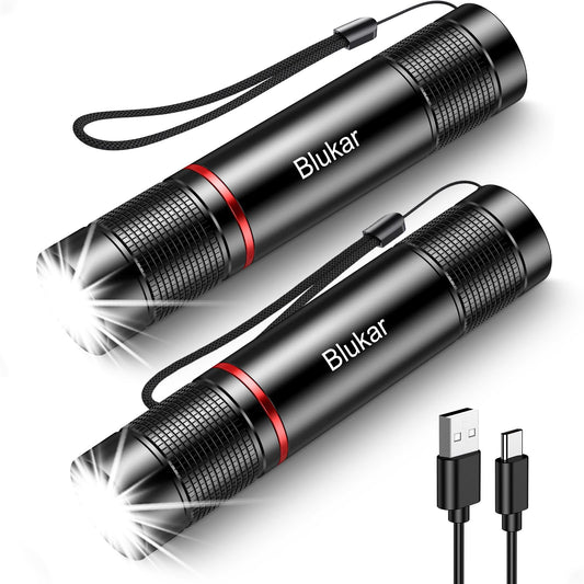 Blukar LED Rechargeable Flashlight 2 Pack, Super Bright Small Handheld Flashlights- Zoomable, Adjustable Brightness, Long Lasting Flash Light, Waterproof Pocket Size Torch Light for Emergency, Camping 🍁 All In One Marketplace Canada