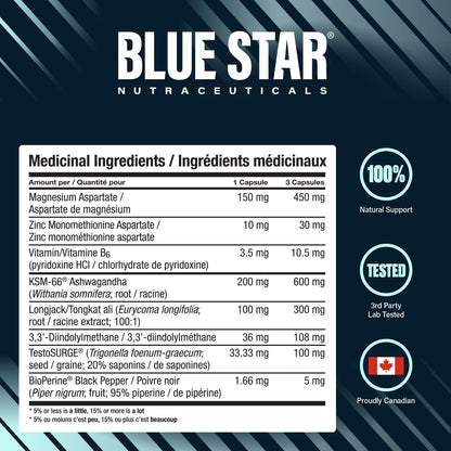 Blue Star Nutraceuticals Status - Natural Testosterone Support, Helps Increase Testosterone Levels & Muscle Strength, Clinically Researched Ingredients, 90 Veggie Caps, 30 Day Supply (NPN 80083809) 🍁 All In One Marketplace Canada
