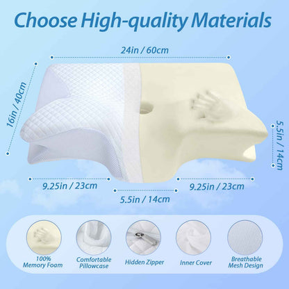 HOMCA Memory Foam Pillow, 2 in 1 Cervical Pillow for Neck Pain Relief, Ergonomic Neck Support Pillows for Side Back Stomach Sleepers with Breathable Pillowcase(White) 🍁 All In One Marketplace Canada