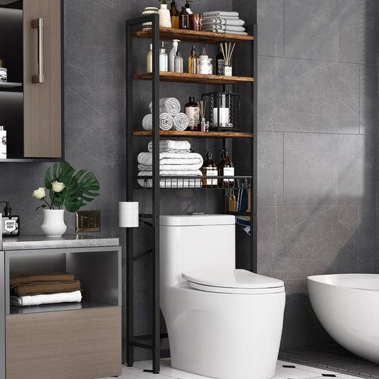 Over-The-Toilet Storage Rack, 4-Tier Bathroom Organizer Shelf Over Toilet with Adjustable Shelf and Basket, Freestanding Space Saver Bathroom Shelves Above Toilet for Room(Vintage Brown) 🍁 All In One Marketplace Canada