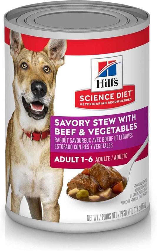 Hill's Science Diet Adult 1-6, Premium Nutrition, Wet Dog Food, Beef & Vegetables Stew, 12.8 oz Can, Case of 12 🍁 All In One Marketplace Canada