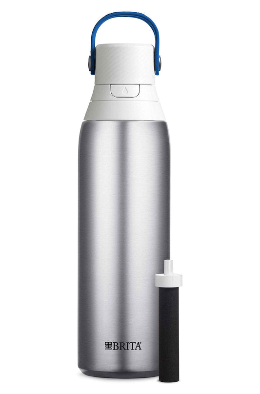 Brita Insulated Stainless Steel Filtering Water Bottle with Straw, BPA-Free Water bottle for Sports, Travel or Hiking, Great for gifting, Easy-carry loop, Leak-proof lid, 26 Oz, Silver 🍁 All In One Marketplace Canada
