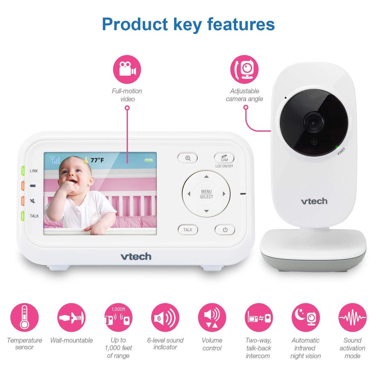 VTech VM3252-2 Digital Video Baby Monitor with 2.8" LCD 2 Cameras and Automatic Night Vision, 1 Count, White 🍁 All In One Marketplace Canada
