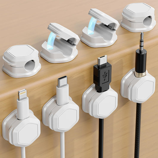 TINGHUI 8 Pack Cord Holder - Cord Organizer - Magnetic Cable Clips - Cord Organizer for Desk, Nightstand, Phone Charger, Computer, Home, Office, Car (White) 🍁 All In One Marketplace Canada