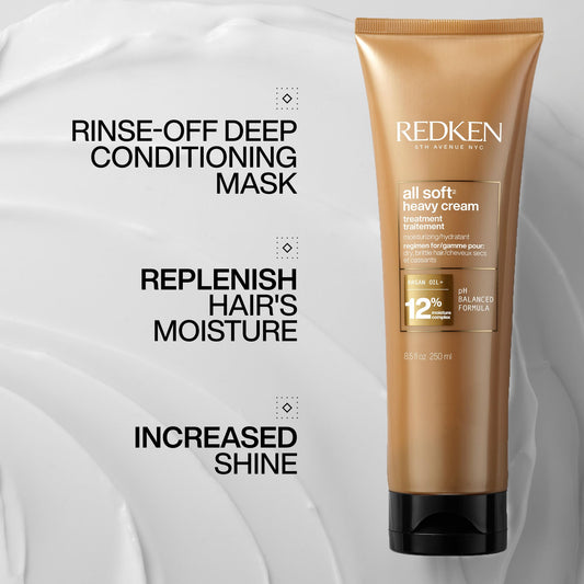 Redken All Soft Heavy Cream Deep Conditioning Hair Mask For Dry, Brittle Hair, Moisturizing Treatment With Argan Oil For Intense Softness, Shine And Smoothness, 250ml 🍁 All In One Marketplace Canada